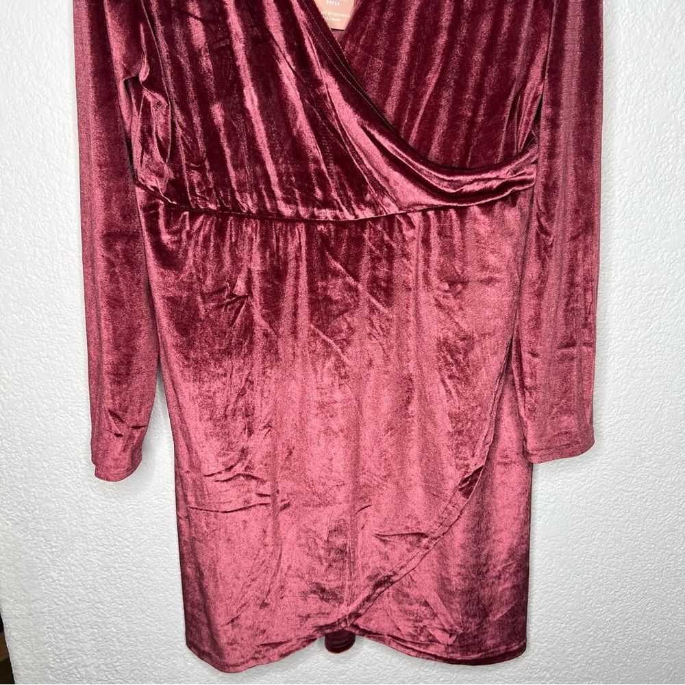 New Serra F Wrap Velvet Burgundy V- Neck Long Sleeve Dress Sz M Holiday Party - Picture 5 of 9